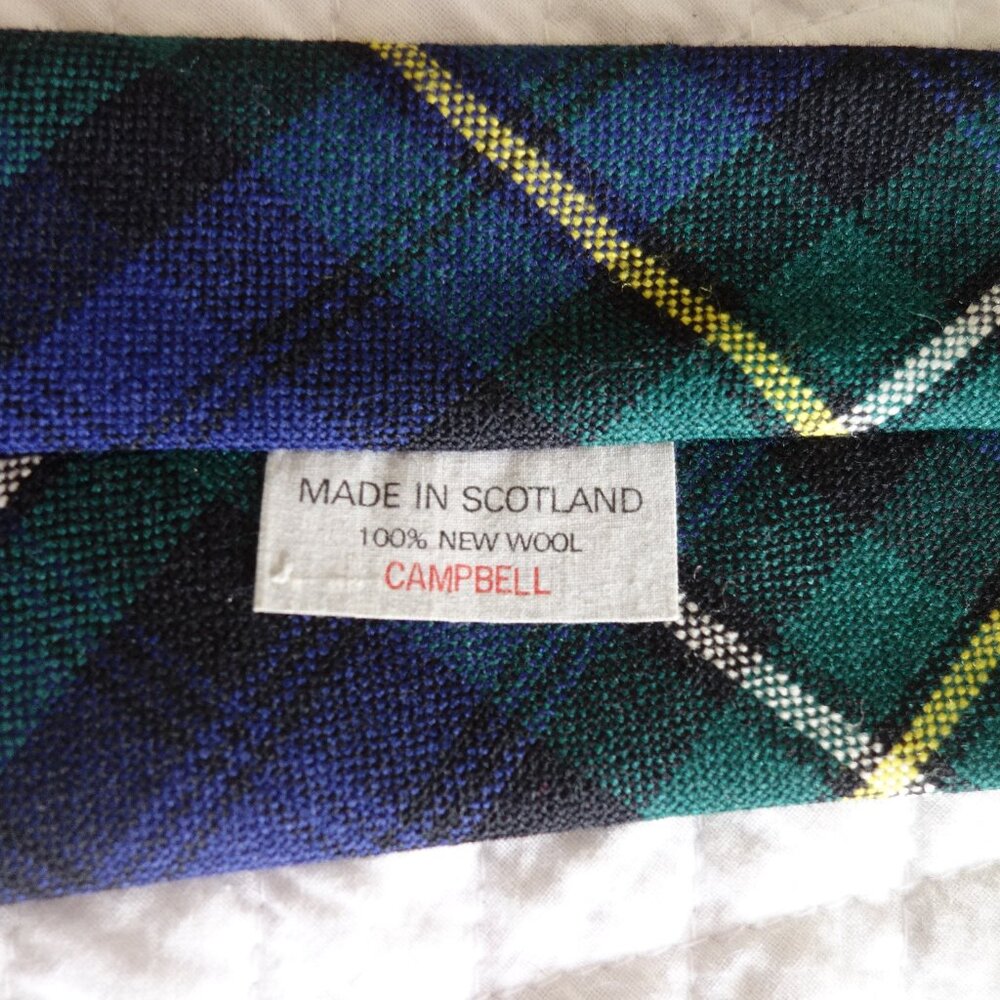 CAMPBELL – Made in Scotland 100% New Wool Green Blue Yellow Tartan Tie